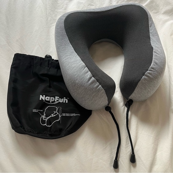 Memory Foam Travel Neck Pillow in Gray and Black by NapFun - Picture 1 of 6